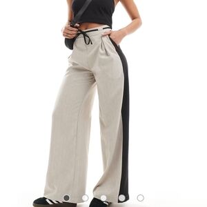 NWOT Reclaimed Vintagr Linen-Look Black and Cream Wide-Leg Trousers